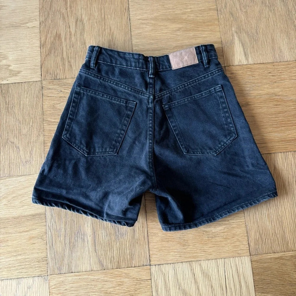 Zara 2 XS Black Denim Jean Shorts Button Zip Fly High Waisted - Picture 3 of 9